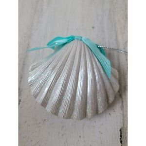 Silver glitter shell bow ornament Xmas decor sea ocean